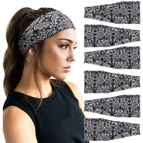 Image of DRESHOW Yoga Sports Headbands for Women Elastic Non-Slip Headbands Workout Running Hair Bands 6 Pack