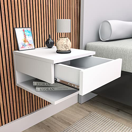 MESA DE CABECEIRA COM GAVETA E PRATELEIRA APPUNTO BRANCO