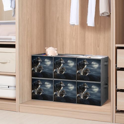 Boîtes de rangement pliables grand volume motif loup et lune - 8