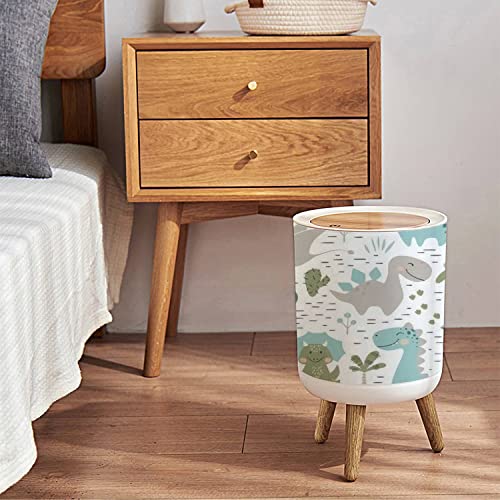 Image of Small Trash Can with Lid Dinosaur Baby boy Seamless Sweet Dino with Palm and Cactus Round Recycle Bin Press Top Dog Proof Wastebasket for Kitchen Bathroom Bedroom Office 7L /1.8 Gallon