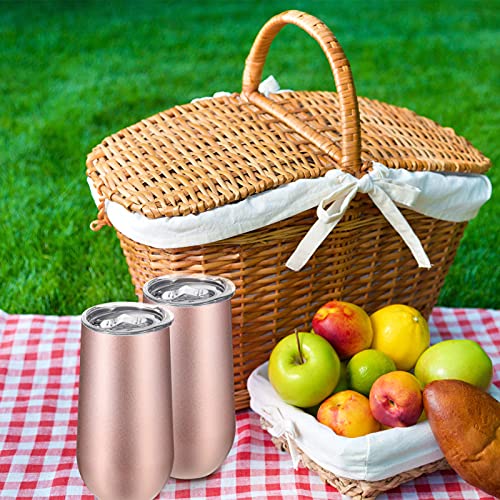 6 Pieces Stemless Champagne Flutes Double-Insulated Champagne Tumbler With Lips, 6 Oz Stainless Steel Unbreakable Cocktail Cups For Coffee Wine Glass Tumbler (Rose Gold) #TOP6