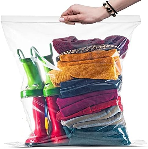 [ 50 Bags ] 8 Gallon X-Large Jumbo Storage Bags, Reclosable Clear Thick Plastic Freezer Meat Bags, 20" x 24" Extra Large Size for Clothes, Travel, Moving, Storage, & Organization