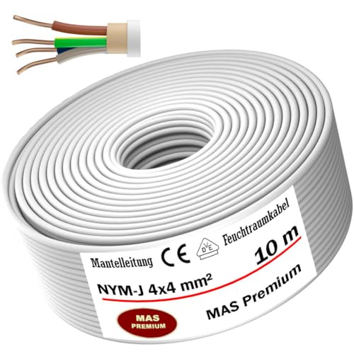 Cable de alimentación para ambientes húmedos, cable de alimentación de 5 a 50 m, NYM-J, 4 x 4 mm², anillo OFC para instalación fija (10 m)