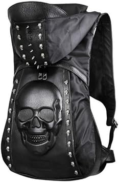 Personality 3D Skull Leather Backpack Rivets Skull Backpack with Hood Cap Apparel Bag Cross Bags