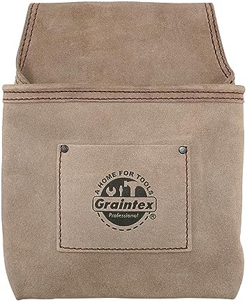 Graintex SS2050 One Pocket Nail & Tool Pouch Beige Color Suede Leather for Constructors, Electricians, Plumbers, Handymen