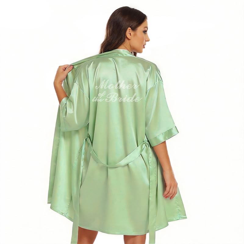 Image of Women's Bride Bridesmaid Robes Short Satin One Size Silver Rhinestones Wedding Party Getting Ready Sleepwear