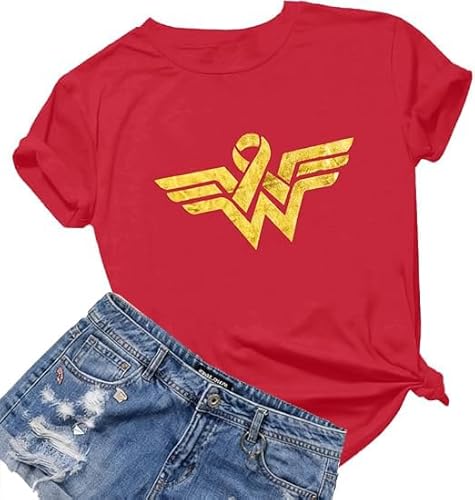 BEBNKGK Breast Cancer Shirts for Women Breast Cancer Awareness Shirt Cancer Survivor Shirt Short Sleeve Tops(Red,S)