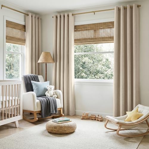 Image of 100% Blackout Shield Curtains, Linen Blackout Drapes 50''W x 72''L, 2 Panels, Natural Flax, Grommet, Thermal Insulated, Full Light Blackout Curtains for Bedroom