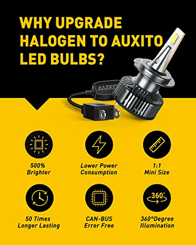 Auxito H7 Led Bulbs Upgraded, 500% Brightness 80W 16000Lm, 6500K Cool White Lmp Chips, H7Ll Led Bulbs Replacement Conversion Kit For Jetta Sprinter Sedona Sonata, 2 Pack #TOP1