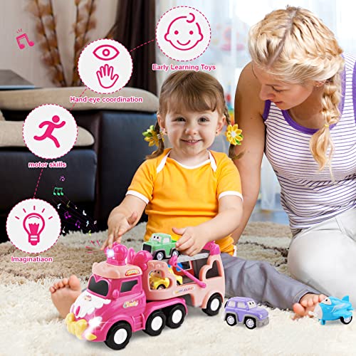 Toys For 1 2 3 Year Old Girl,5 In 1 Toddler Girl Toys,Carrier Truck Car Toys For 3 4 5 6 Year Old Toddler Girl With Music & Light,Pink Car Toys For 1 2 3 4 Year Old Girl,Toys For Girls Birthday Gifts… #TOP3
