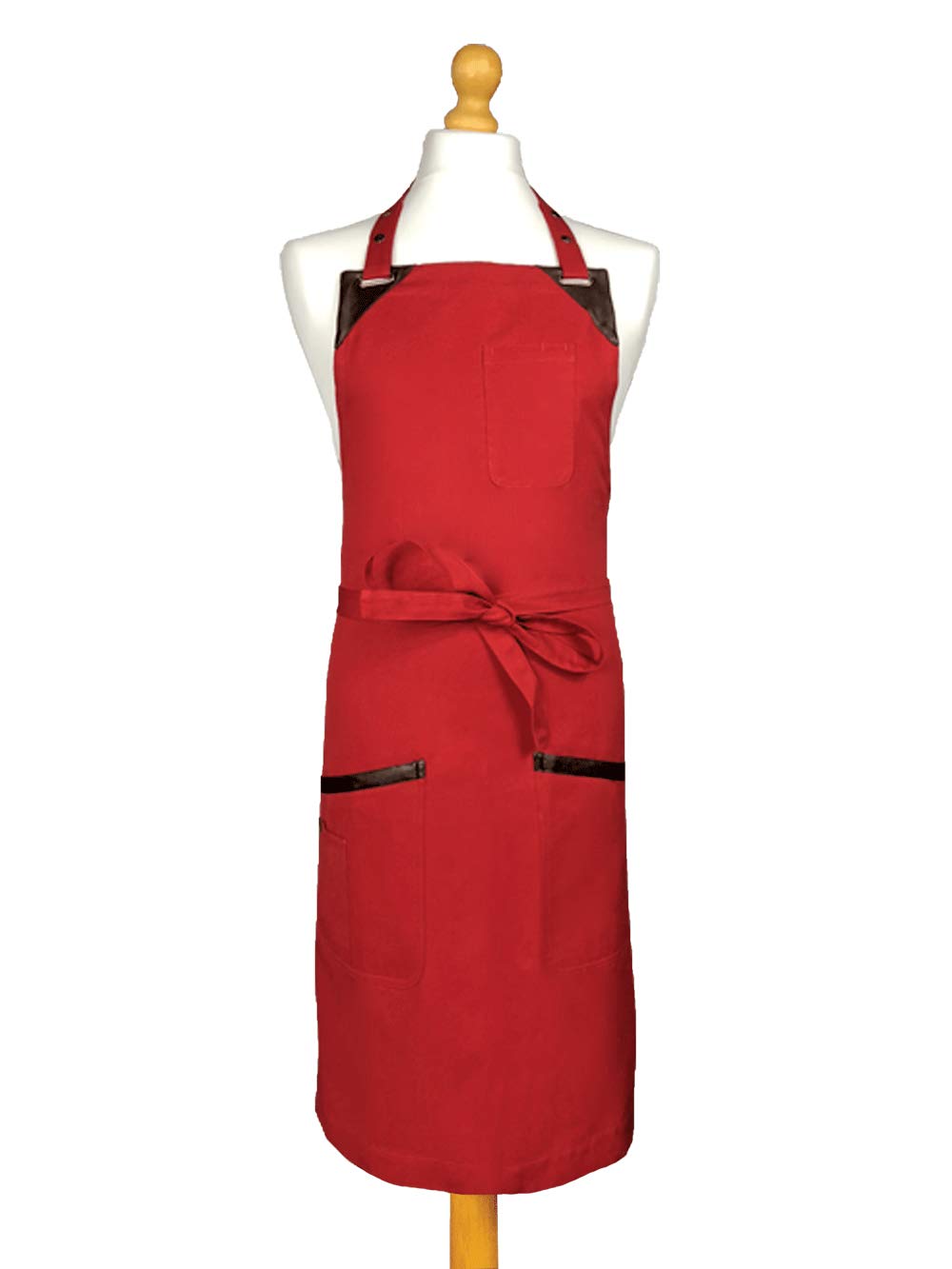 Tablier Mixte - Made in France - Renforts en simili cuir et tresses ajustables (Rouge)