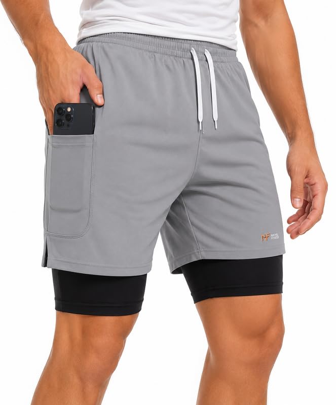 nikhil fitness Men's 2 in 1 Sports Shorts with Inner Compression Layer Gym Running Wear-picture-11