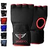 Jayefo Padded Inner Gloves for Boxing - Elastic Hand Wraps with Training Gel - Quick Boxing Wraps and Bandages for Men & Women - Wrist Wrap Protector Handwraps Kuckle Pair - L/XL - Black/Red