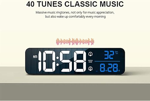 Miniatura 8 de Abovsare Reloj digital de pantalla grande, reloj despertador LED para decoración de sala de estar, recargable, activado por sonido, repetición,