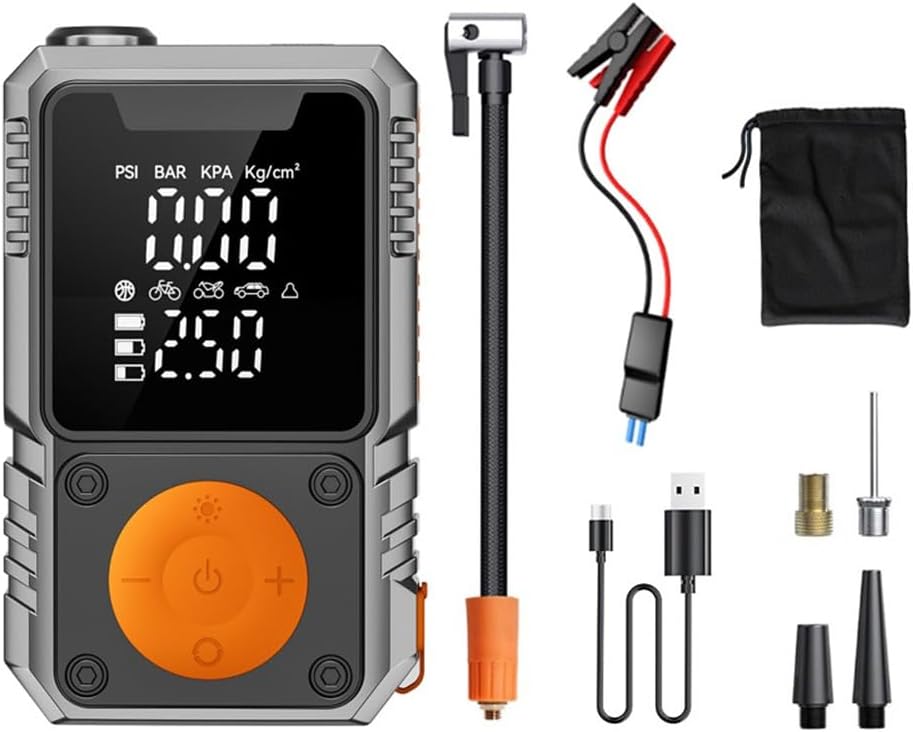 7200mAh Car Jump Starter with 150PSI Air Compressor, Portable Booster Power Bank for 12V Vehicles, Tires, Balls, Bikes, LED Light, USB-C Fast Charge, Green4 * 1500mah