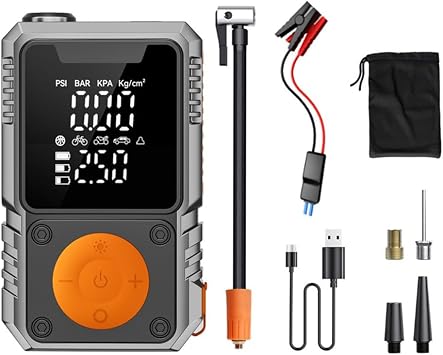 7200mAh Car Jump Starter with 150PSI Air Compressor, Portable Booster Power Bank for 12V Vehicles, Tires, Balls, Bikes, LED Light, USB-C Fast Charge, Green4 * 1500mah