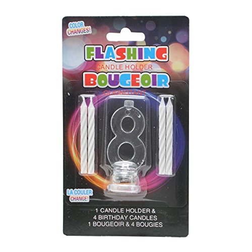 Gifts 4 All Occasions Limited SHATCHI Number 0-9 LED Light Up Flashing Colour Changing Holder with 4 Wax Cake Candles Birthday, Anniversary Table Decorations Multicolour, Multi