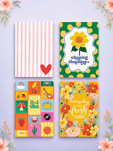Image of Doodle Daily Vibes Notebook Pack of 4 | A5 Undated Planner & Ruled Journal | 160 Pages Each, 12-Month Planner + 148 Ruled Pages | 80 GSM Thick Paper | Cute Notebooks for School, College, Office, Work & Gifting