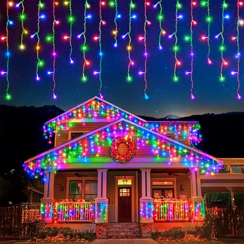 EcoNour Icicle Lights Outdoor Christmas Lights 500 LED 17M Multicolor Decorations String Fairy Lights with Timer for Xmas Garden & Party | Mains Powered Clear Cable
