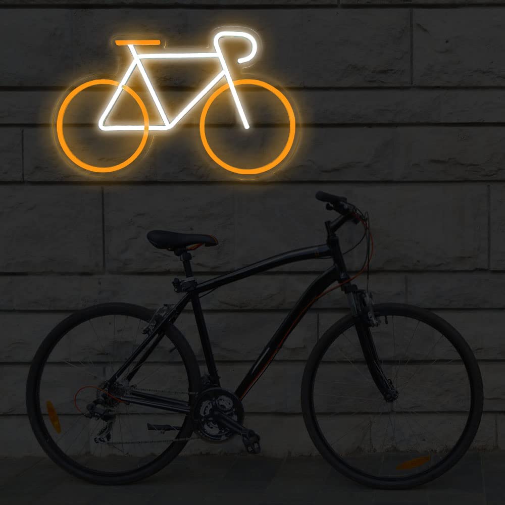 Bicicletta Neon Giallo Bianco Neon Decorazioni da parete Segno LED Insegna al neon alimentata tramite USB personalizzata per l'arredamento del bar del ristorante della camera da letto