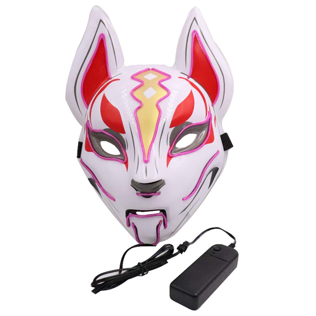 W-Fight Men Women Halloween Horror Fox Neon Mask EL Wire LED Light Up Cosplay Costume