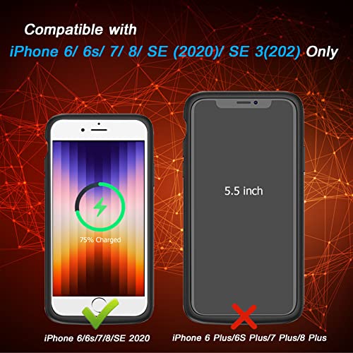 Battery Case for iPhone 7/8/6s/6/SE 2020/SE 3, [10000mAh] Rechargeable Smart Extended Charging Case Compatible with iPhone SE 3/6/6s/7/8/SE 2020 (4.7 inch) Backup Power Battery Pack Charger Case-Black