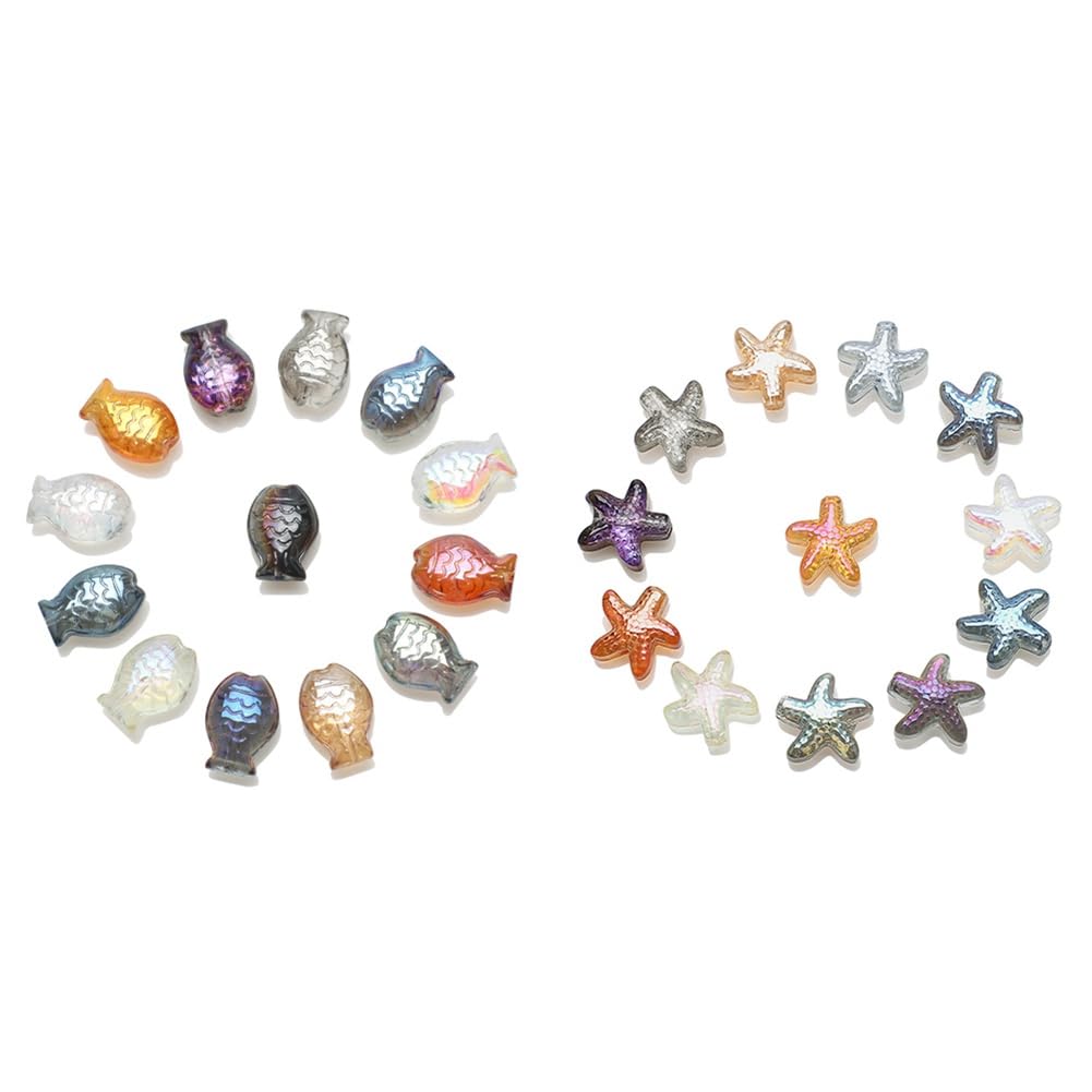 60Pcs Crystal Pendant Fish Starfish Shape Glass Faceted Beads Crafts Material Jewelry Making Earing Supplier Accessories