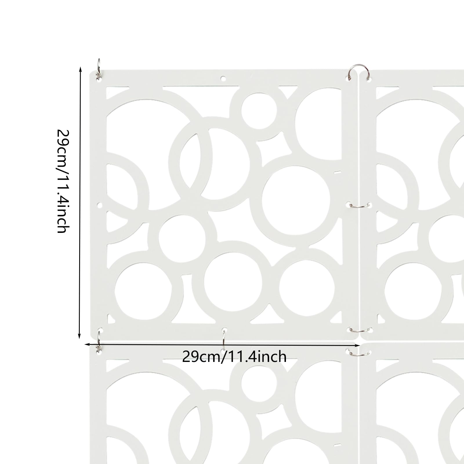 24PCS DIY Hängender Raumteiler Weiß, 29x29 cm (Modell C-Kreise) | PVC Hängesieb Raumteiler Paneele, Privatsphäre Raumteilerbildschirm für Zuhause, Hotel Dekoration