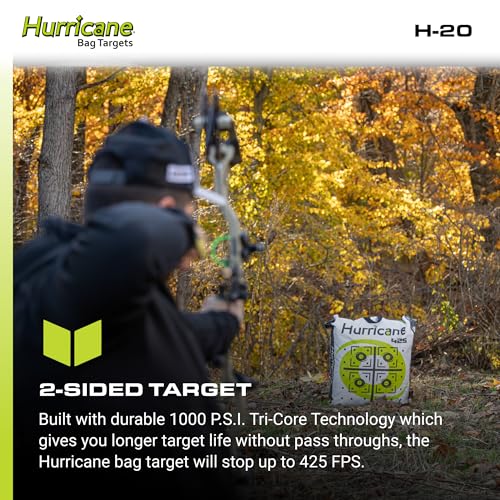 Image of Hurricane 2-Sided High-Velocity Archery Bag Target, High-Visibility Aiming Points, Off-Center Deer Vitals on Back, Heavy-Duty Handle for Easy Transport