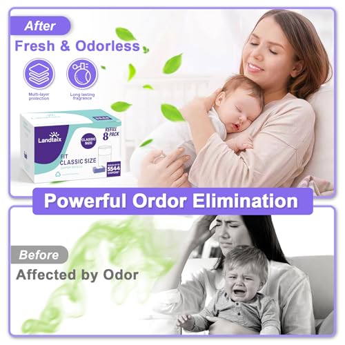 Image of Refills Compatible with Dekor Classic Diaper Pail Refills | 8 Count for 5544 Diapers(Extra 40% Lengths) Diaper Pail Bags with Extra 30% Thickness Powerful Odor Eliminate Lavender Scent for Baby /Adult