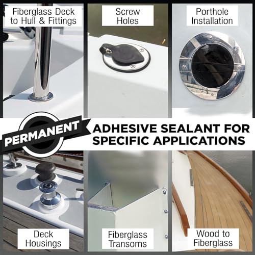 [3 oz] Marine Adhesive Sealant 5200 Fast Cure, Black — Permanent Watertight Bond Above & Below Waterline, UV Resistant Marine Sealant & Auto Body Filler for Boats, Windshields & Trim, American Owned