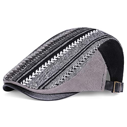 PORSYOND Men Flat Cap Newsboy Hat Beret Cabbie Ivy Cap Patchwork Adjustable Gatsby Newsboy Hat (Y-Black, M)