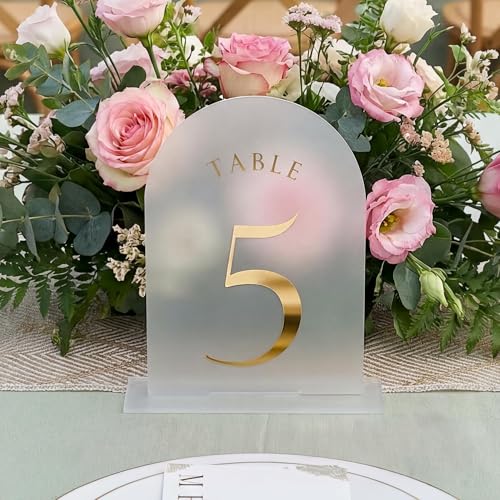 UNIQOOO Frosted Arch Wedding Table Numbers 1-15 w/Stands, Gold Foil