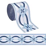FINGERINSPIRE 11 Yards Drapery Trim Jacquard Ribbon Blue Ethnic Style Jacquard Ribbon 3-1/2Inch(90mm) Wide Polyester Rhombus Curtain Trim Tape for Your Drapes Curtains Drapery Banding Trim Tape