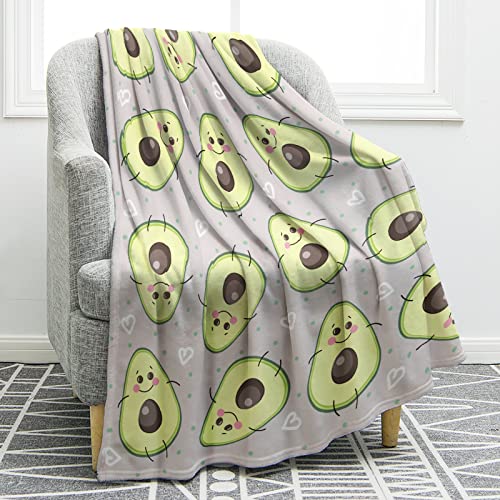 Jekeno Avocado Fruit Blanket Cute Jumping Avocado Print Gifts for Women Kids Girls Home Bedroom Living Room Decor Soft Cozy Lightweight Throw Blankets 50"x60"