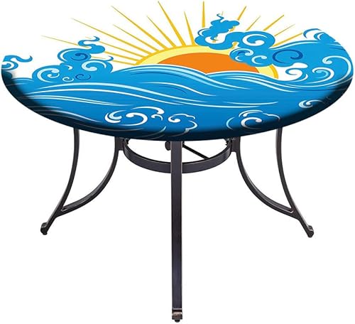 Miniatura 4 de Mantel redondo, mantel abstracto para mesa auxiliar, arte curvo de olas del océano, se adapta a mesas redondas de 39 pulgadas de diámetro, para