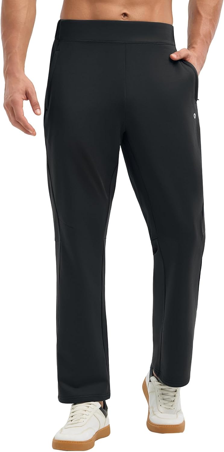 baleaf Men's Fleece Lined Pants Waterproof Sweatpants with 3 Pockets Open Bottom Winter Thermal Athletic Pants