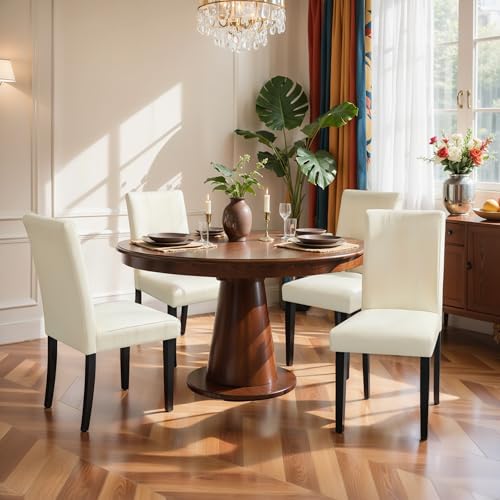 SUBRTEX Dining Chairs Set of 4, Leather Parson Dining Room Chairs, Modern High-End Kitchen Side Chairs for Bedroom, Living Room, Ivory