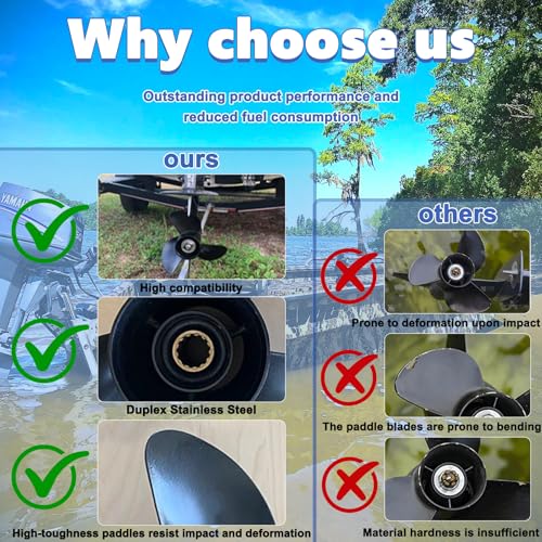Image of 10.25 x 14 /15 /16-G Polished /Black Stainless Steel Boat Outboard Propeller for Yamaha Engines 40-60,13 Spline tooth,Rh,Semi cleaver style as original ybs prop; Fit havoc duck boat, Hunting or fishing