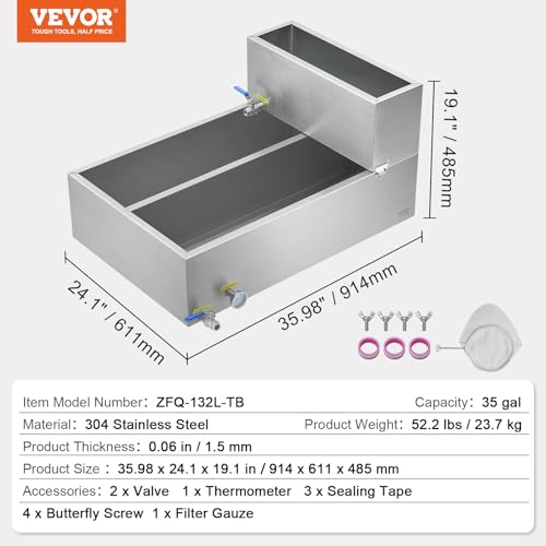 Image of VEVOR Maple Syrup Evaporator Pan, 35 Gal, 36 x 24 x 9.3 Inch Maple Syrup Pan, 304 Stainless Steel Maple Syrup with Thermometer, 2 Valves and 3 Heating Methods, for Home, Outdoor