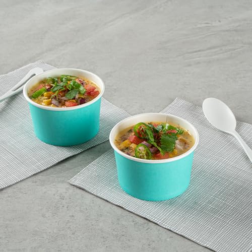 Image of Restaurantware Coppetta 5 Ounce Dessert Cups, 50 Disposable Ice Cream Cups - Lids Sold Separately, Sturdy, Turquoise Paper FroYo Bowls, Striped, For Hot And Cold Foods, Perfect For Gelato (Pack of 2)