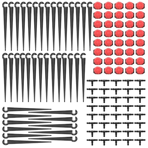pangdapengpeng 120 Pièces Kit d’Irrigation Goutte à Goutte, Goutteur Irrigation Réglable avec Tee Joint et Piquet de Support pour Tuyau 4/7mm pour Jardin,...