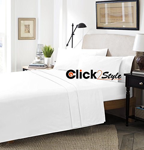 clicktostyle Fitted Valance Sheets Polycotton T180 Percale Valances Pillow Cases Sold Separately (King, White)