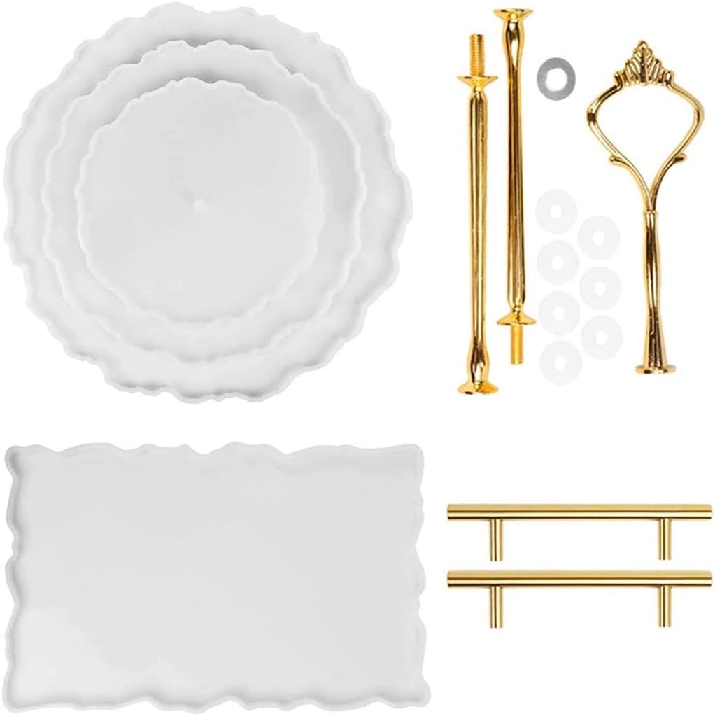 Large Silicone Resin Tray Molds Sets for 3 Tier Jewelry Holders and Coaster, Irregular DIY Agate Casting