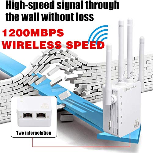 Carantee WiFi Range Extender, 1200Mbps Wireless Signal Repeater Booster, Dual Band 2.4G and 5G Expander, 4 Antennas 360° Full Coverage, Extend WiFi Signal to Smart Home & Alexa Devices (DW1203N)