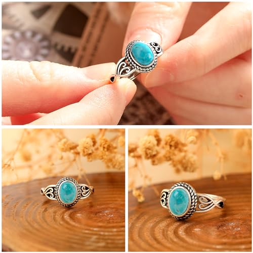 Adjustable Rings for Women 925 Sterling Silver Rings Womens Vintage Rings with 6 * 8mm Oval Teal Turquoise/Turquoise/Moonstone/Opal Statement Rings Fit Women Size 6-94