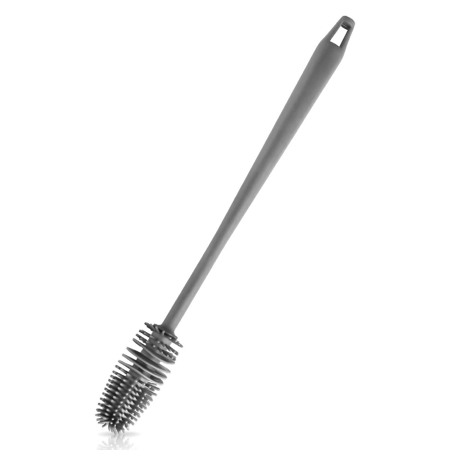 Hopzab Long Handle Silicone Bottle Brush, Gentle Bristles for Glassware, Comfortable Grip Cleaning Tool, Versatile Container Scrubber, Grey