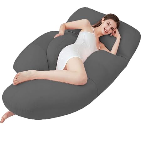 Angel Mommy Premium Full Body Pregnancy Pillow G-Shaped Maternity Pillow with Cotton Zippered Cover (Grey)