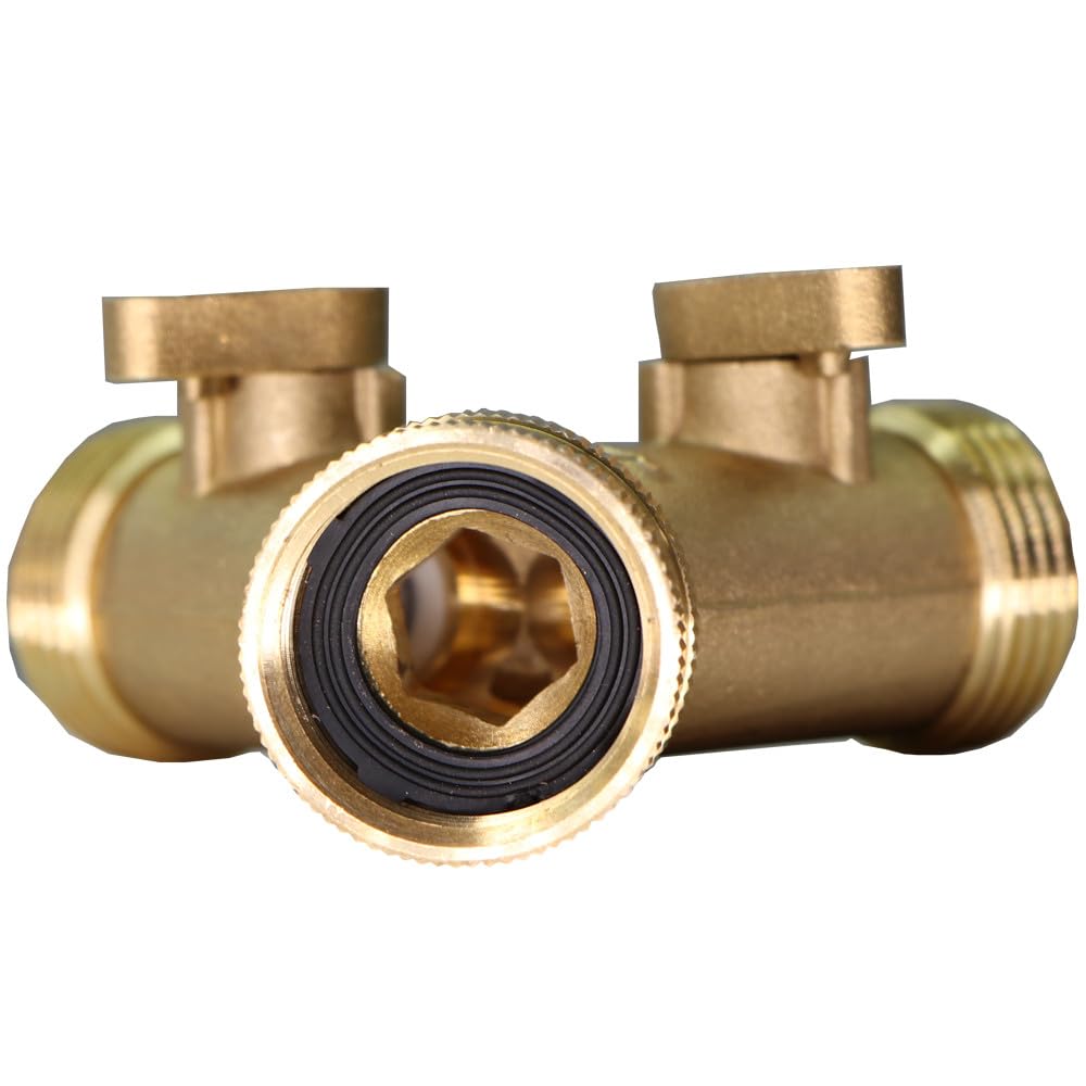 Divisor de manguera de latón con válvula de bola de 2 vías y conector en Y para adaptador de manguera de jardín, ideal para grifo al aire libre y sistema de riego doméstico, duradero y eficiente
