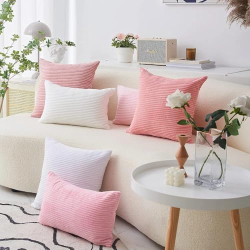 Image of Guffaw Corduroy Rectangular Cushion Covers, Size 12x18, Pack of 2, Multiple Colors (3, Pink(Peach))